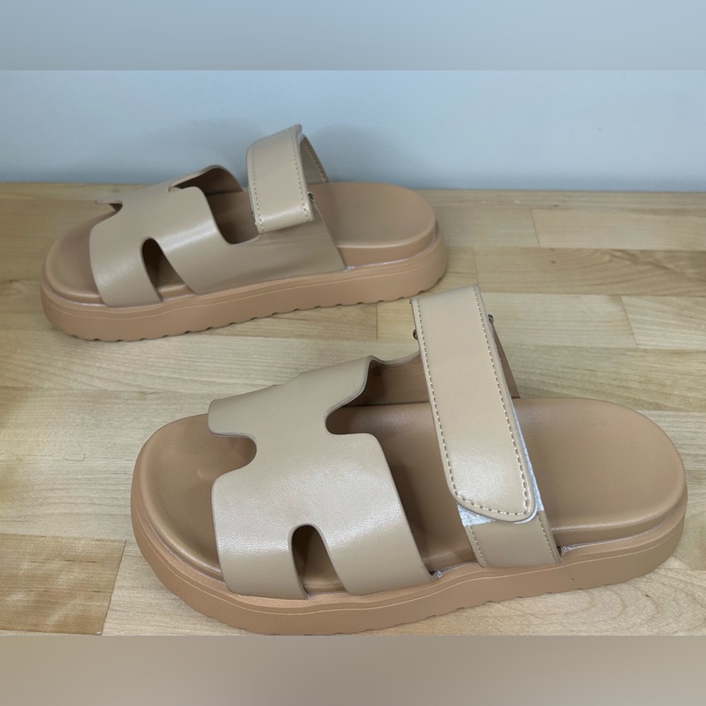 Chunky Platform Slide Sandals Nude Adjustable Comfort Size 7.5 NWOT - Picture 3 of 6
